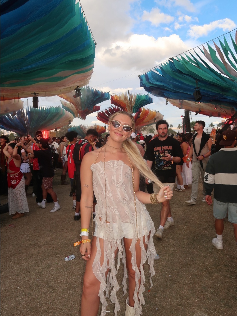 POSTER GIRL Sheer Lace Tassel Halter Top in White